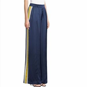 ALEXIS Blue Nicoli Wide Leg Silk Puddle Hem Trouser Pants New Size Large